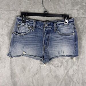 Levis Denim Shorts Womens 29 Distressed Raw Hem White Oak Cone Denim Vintage Sty